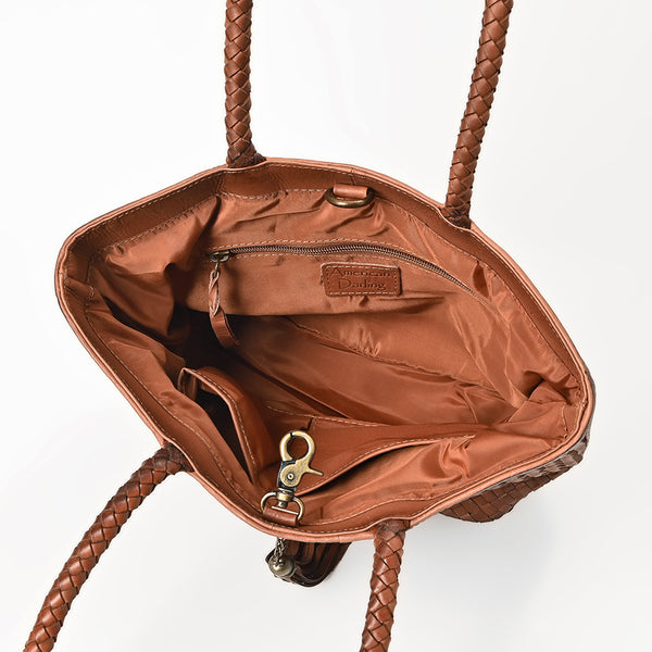 ADBGM827 American Darling Handcrafted Basket Weave Western Leather Tote Bag with Tassels