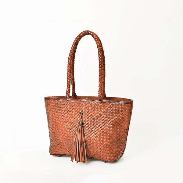 ADBGM827 American Darling Handcrafted Basket Weave Western Leather Tote Bag with Tassels