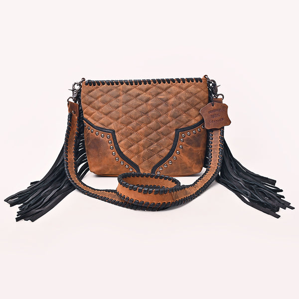 ADBGM831 American Darling Quilted Western Leather Cross body Bag with Fringes and Rivets