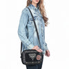 ADBGA955A American Darling Western Embroidered Camera Bag - Black Genuine Suede Leather with Concho