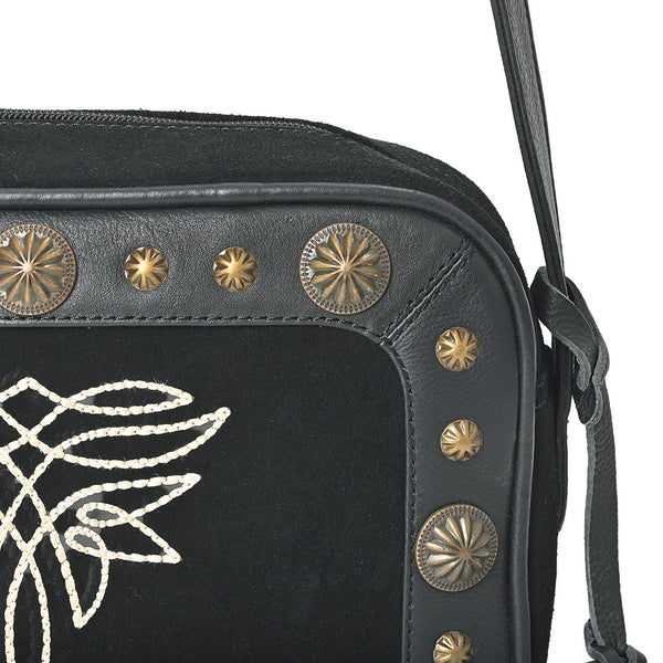 ADBGA955A American Darling Western Embroidered Camera Bag - Black Genuine Suede Leather with Concho