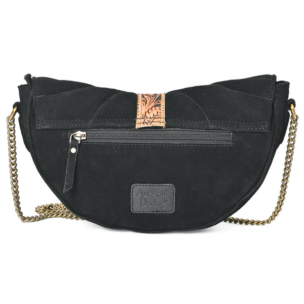 ADBGA956 American Darling Western Suede Cross body Bag - Hand Tooled Floral Trim & Concho