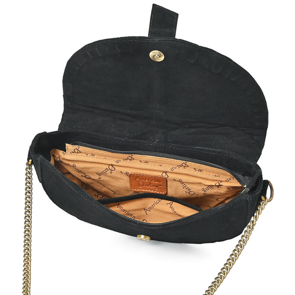 ADBGA956 American Darling Western Suede Cross body Bag - Hand Tooled Floral Trim & Concho