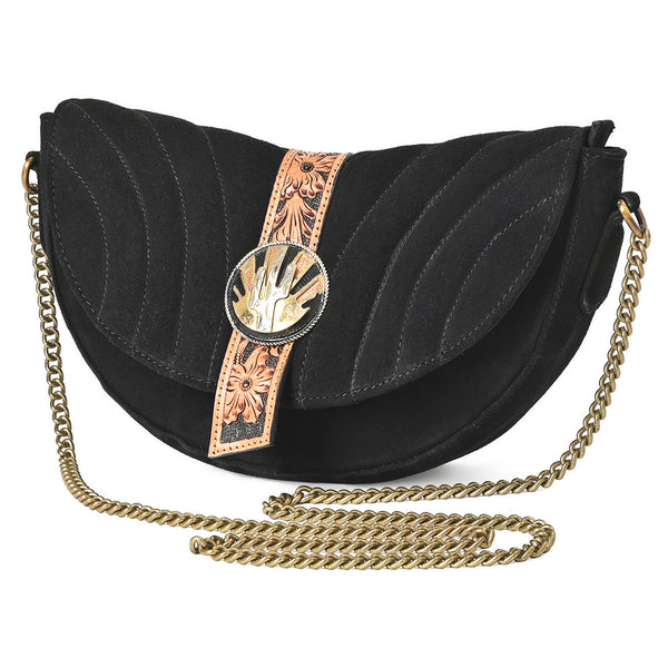 ADBGA956 American Darling Western Suede Cross body Bag - Hand Tooled Floral Trim & Concho