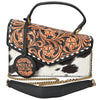 ADBGA957 American Darling Hand Tooled Floral Leather Messenger Bag with Hair-On Cowhide