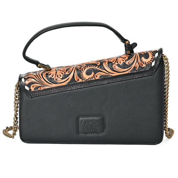 ADBGA957 American Darling Hand Tooled Floral Leather Messenger Bag with Hair-On Cowhide