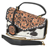 ADBGA957 American Darling Hand Tooled Floral Leather Messenger Bag with Hair-On Cowhide