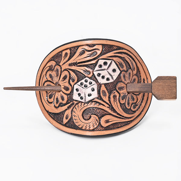ADHCG102C-S American Darling Leather Hair Stick Barrette Dice Tan Hair Accessories