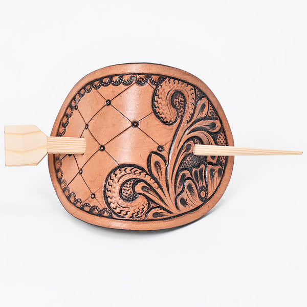 ADHCG102D-S American Darling Leather Hair Stick Barrette Floral Tan Hair Accessories