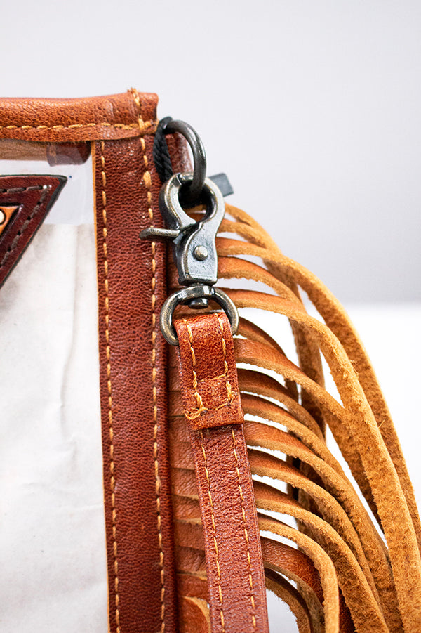 ADBG1864 American Darling Western Clear Bag with Hand-Tooled Floral Panel and Fringes