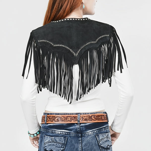ADDR023A American Darling Black Suede Leather Fringe Cape Western Concho Vest