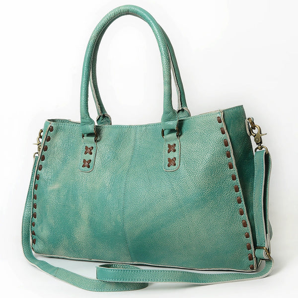 ADBGM127 Distressed Leather Tote Bag - Western Whipstitch Handbag with Crossbody Strap