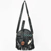 ADBGA976 American Darling Western Hand Tooled Floral Canteen Bag with Hair-On Cowhide & Fringes