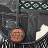 ADBGA976 American Darling Western Hand Tooled Floral Canteen Bag with Hair-On Cowhide & Fringes