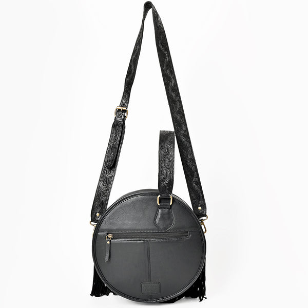 ADBGA976 American Darling Western Hand Tooled Floral Canteen Bag with Hair-On Cowhide & Fringes