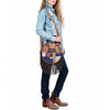 ADBGA977 American Darling Western Hand Tooled Floral Canteen Bag with Denim Patchwork & Fringes