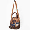 ADBGA977 American Darling Western Hand Tooled Floral Canteen Bag with Denim Patchwork & Fringes