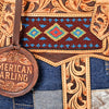 ADBGA977 American Darling Western Hand Tooled Floral Canteen Bag with Denim Patchwork & Fringes