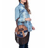 ADBGA977 American Darling Western Hand Tooled Floral Canteen Bag with Denim Patchwork & Fringes