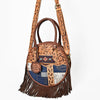 ADBGA977 American Darling Western Hand Tooled Floral Canteen Bag with Denim Patchwork & Fringes