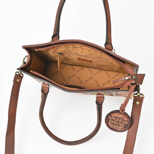 ADBGA980 American Darling Western Hand Tooled Floral Tote Bag with Hair-On Cowhide & Concho