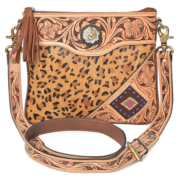 ADBGA981 American Darling Western Hand Tooled Floral Cross body Bag - hair-on Cowhide