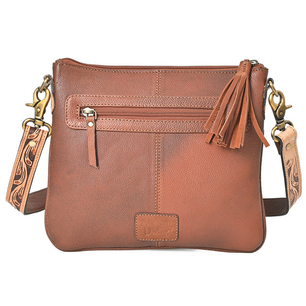 ADBGA981 American Darling Western Hand Tooled Floral Cross body Bag - hair-on Cowhide