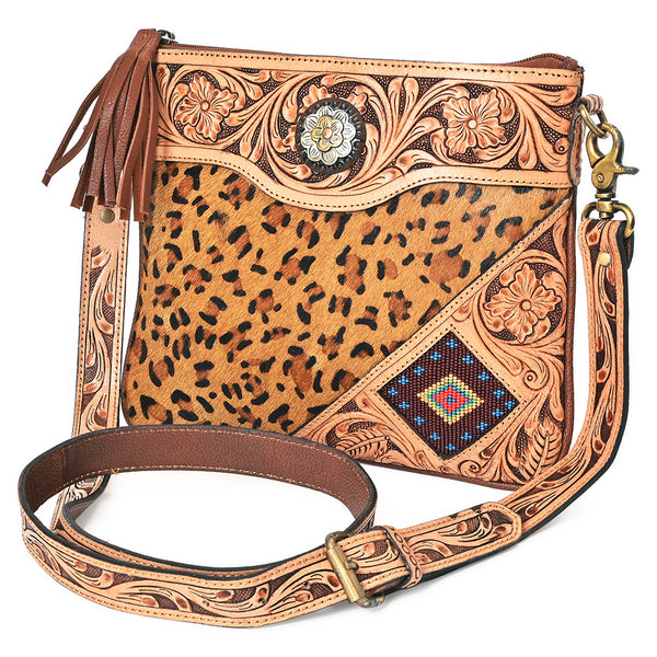 ADBGA981 American Darling Western Hand Tooled Floral Cross body Bag - hair-on Cowhide