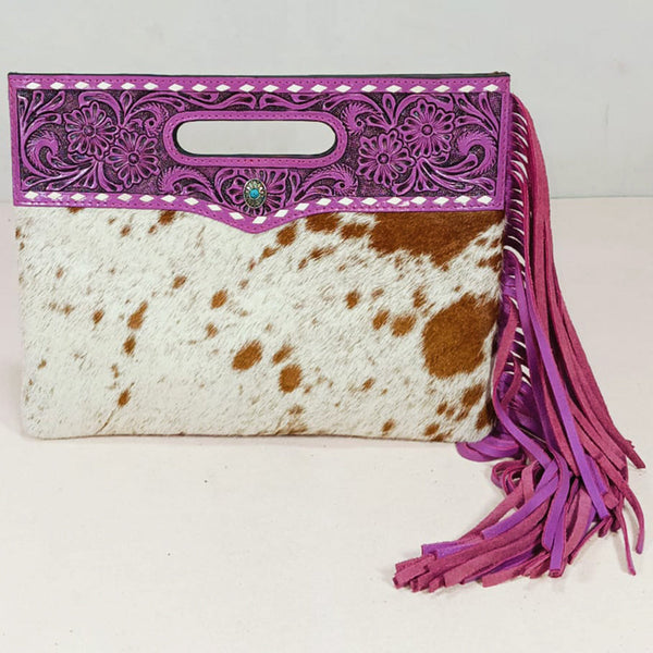 ADBG1894 Clutch Hand Tooled Hair on Genuine Leather Women Bag