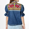 ADJKT091 American Darling Embroidered Denim Fabric Short Sleeve Zip Up Apparel Jacket