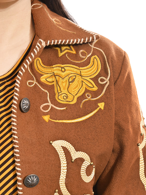 ADJKT093 American Darling Western Embroidered Apparel - Brown Artisan Handcrafted Woolen Jacket