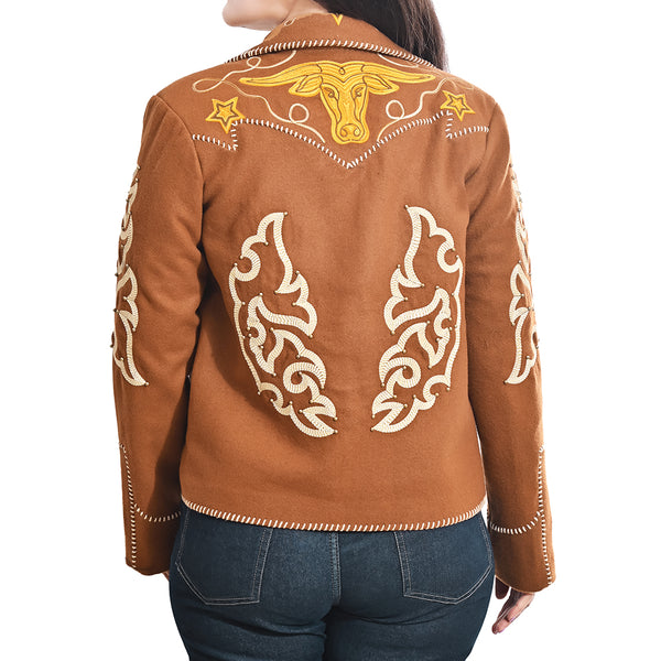 ADJKT093 American Darling Western Embroidered Apparel - Brown Artisan Handcrafted Woolen Jacket