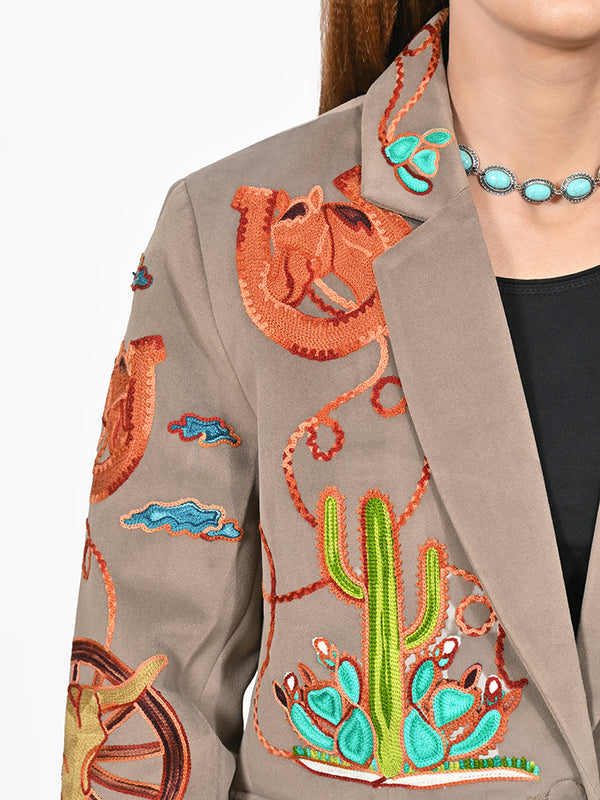 ADBZ070 American Darling Grey Fabric Blazer Jacket Western Wagon Cactus Embroidery