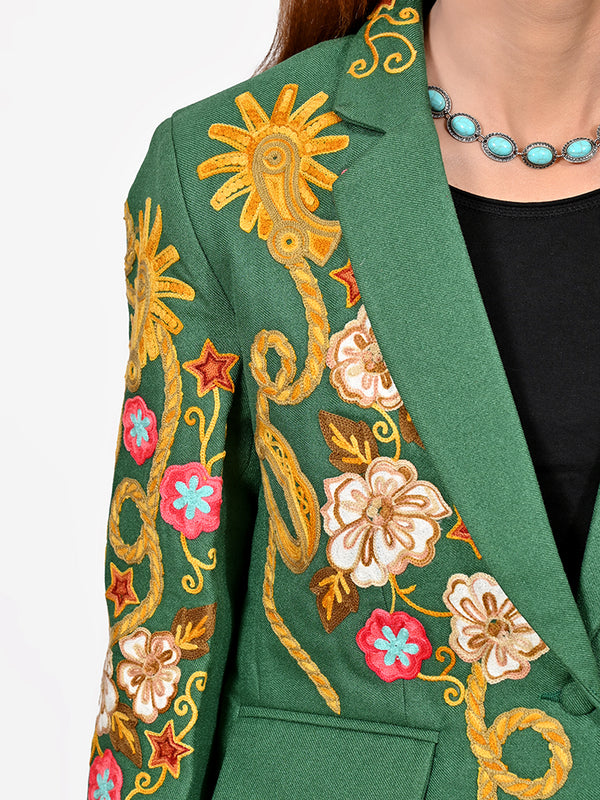 ADBZ075 American Darling Green Fabric Blazer Bronco Floral Embroidery Western Jacket