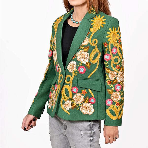 ADBZ075 American Darling Green Fabric Blazer Bronco Floral Embroidery Western Jacket