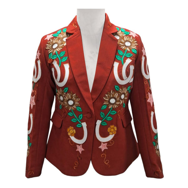 ADBZ076 American Darling Rust Fabric Blazer Jacket Sunflower Bronco Embroidery
