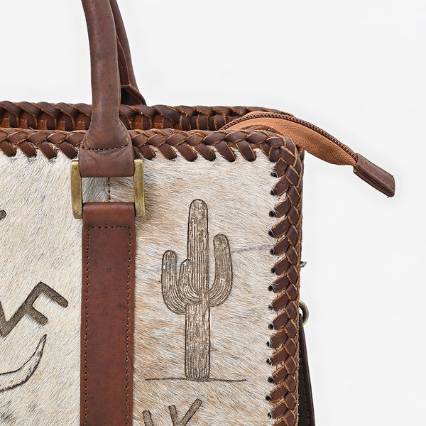 ADBGM854 American Darling Western Leather Tote Bag with Hair-On Cowhide and Braided Accents