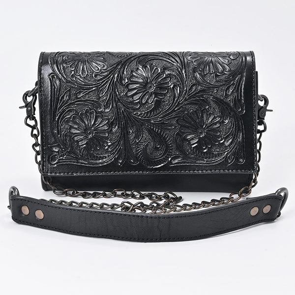 ADBG1895 American Darling Western Crossbody Bag - Hand-Tooled Floral Carved Genuine Leather Wallet