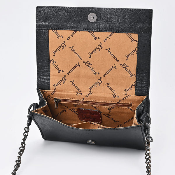 ADBG1895 American Darling Western Crossbody Bag - Hand-Tooled Floral Carved Genuine Leather Wallet
