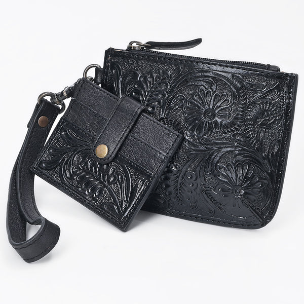ADBG1896 American Darling Western Leather Coin Purse with card holder - Hand-Tooled Floral Carved