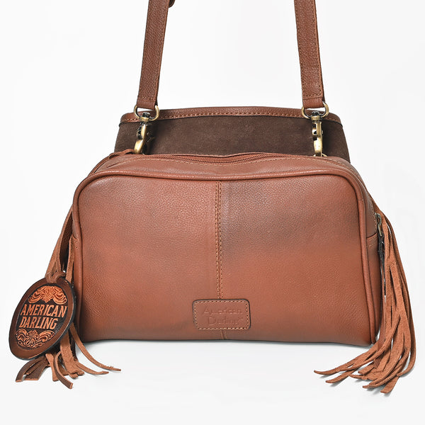 ADBGA999 American Darling Western Hand Tooled Floral Bucket Bag - Riveted Leather with Fringes