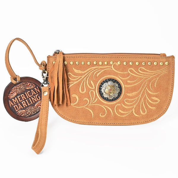 ADBGA1011 American Darling Suede Leather Wristlet Bag Genuine Leather Western Purse