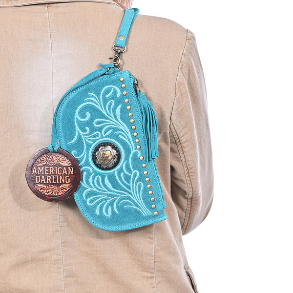 ADBGA1011 American Darling Suede Leather Wristlet Bag Genuine Leather Western Purse