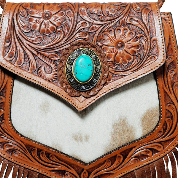 ADBGZ943 Crossbody Hair on Hand Tooled Genuine Leather Women Bag