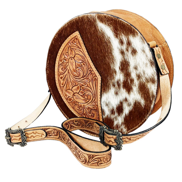 GIBGX1528 American Darling Hand Tooled Floral Canteen Bag Hair-On Cowhide Western Leather Crossbody