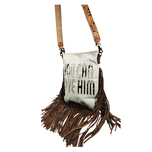 GIBGX1048 American Darling Western Hair-On Cowhide Cross body Bag - Hand Tooled Leather Fringe Purse