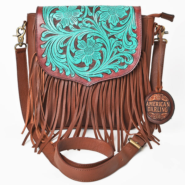 ADBGA1025 American Darling Handcrafted Hand Tooled Leather Western Cross body Bag with Fringes