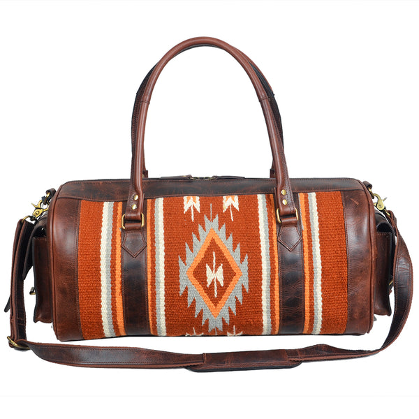 ADBGA1063 Western Genuine Leather & Saddle Blanket Travel Duffel Weekender Bag