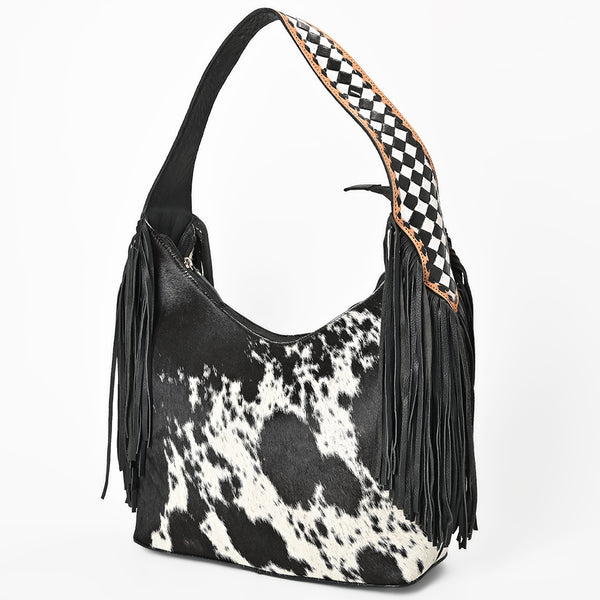 ADBGA1076 American Darling Handcrafted Hair-On Cowhide Western Leather Hobo Bag with Fringes