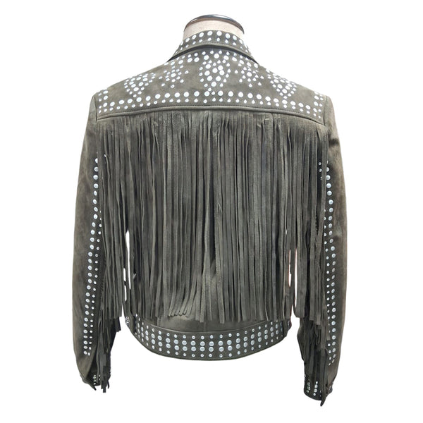 ADJKT099 American Darling Genuine Leather Studded Fringe Western Jacket